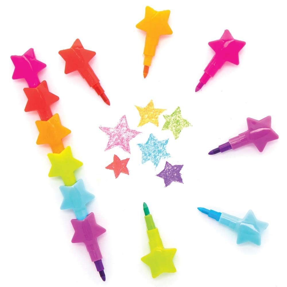 Baker Ross AX331 Star Swap Point Crayon For Kids - Pack of 8,Coloured Pencils for Kids to Add to their Pencil Cases, Craft Supplies or Party Favours,Orange,Blue,White,Green,Pink,Red,Black,Purple
