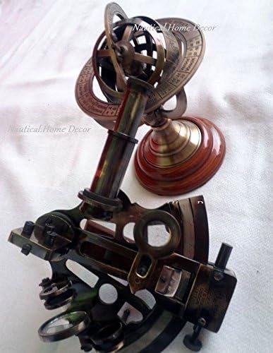 Arsh Nautical ANTIQUE BRASS SPHERE ASTROLABE ARMILLARY GLOBE DECOR &amp; BRASS SEXTANT A