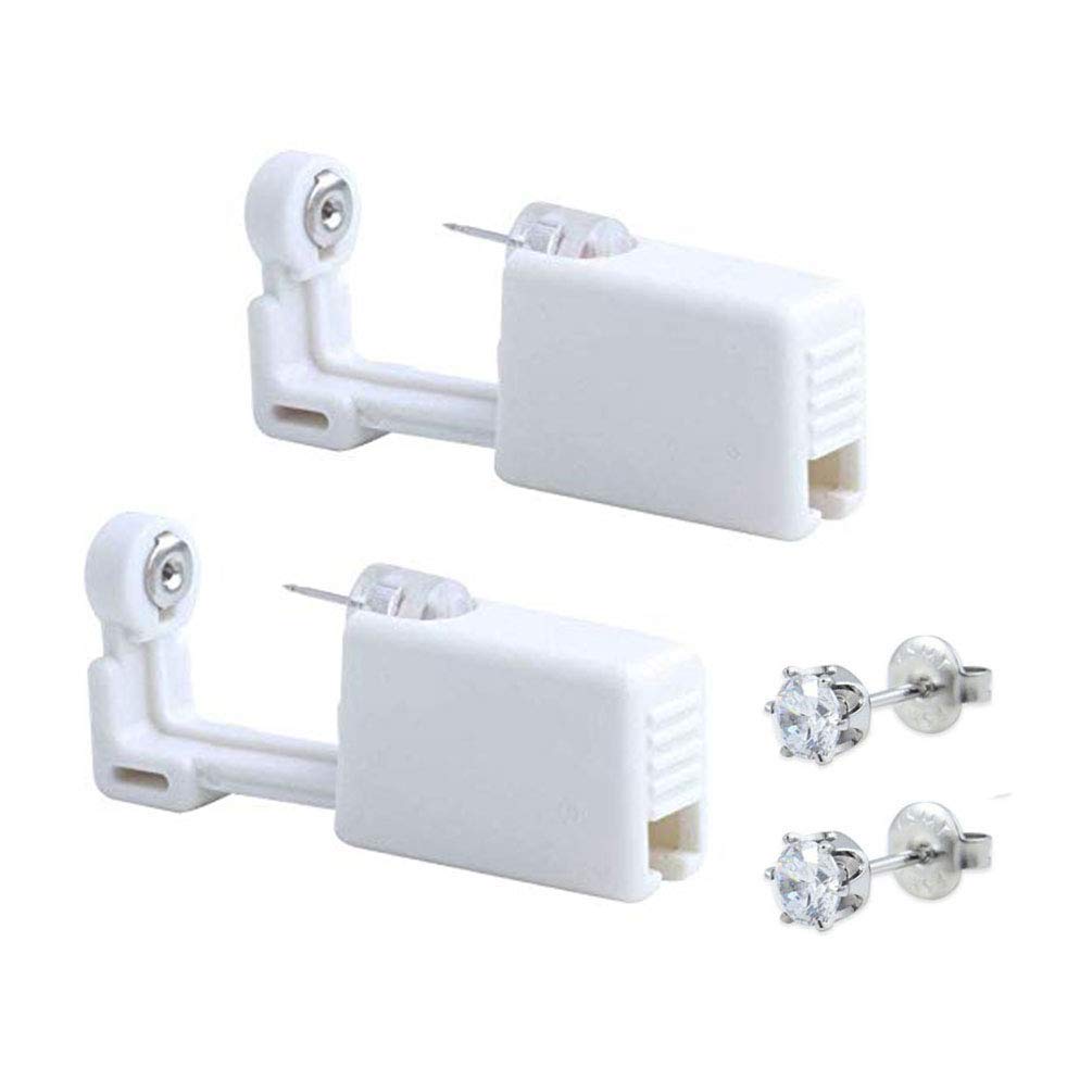 2 Pack Self Ear Piercing Gun Earring Disposable Ear Stud Gun Kit Sterile No Pain Ear Piercing Gun Kit Tool (White Crown)