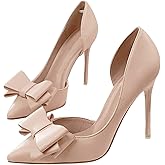 Womens Bow Heels Closed Pointed Toe Dress Shoes Stiletto Slip on Wedding Pumps