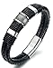 FIBO STEEL Stainless Steel Braided Leather Bracelet for Men Cuff Bracelet 7.5 inches Black
