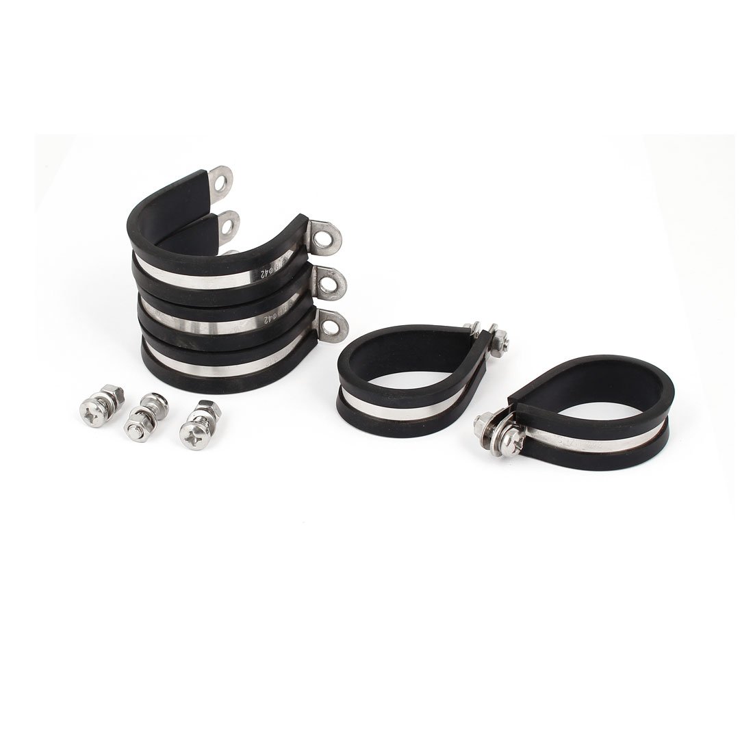 Sourcingmap 42mm 304 Stainless Steel EPDM Rubber Lined P Clips Hose Pipe Clamp 5pcs