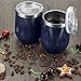 Fungun 4 Pack Stemless Wine Tumbler, 12 Oz Stainless Steel Wine Glass with Straws, Unbreakable Double Wall Cup Insulated Tumbler with Lids for Wine, Coffee, Drinks, Cocktails, Champagne(Navy Blue)