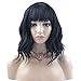 BERON 14'' Short Curly Women Girl's Charming Synthetic Wig with Air Bangs Wig Cap Included (Jet Black)
