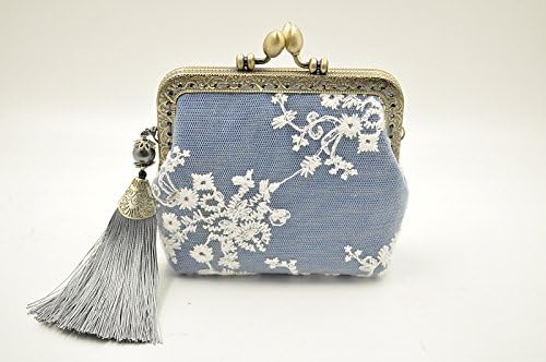 Amazon Relax Breath アンティークがま口 手作り小銭入れ 財布 アクセサリー入れ 刺繍花 レース タッセル付き ブルー 小銭入れ
