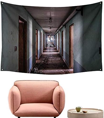 alsohome Dorm Tapestry Wall Hanging Rectangle Tapestry for Living Room Hallway of Korean Psychiatric Hospital Asylum Nostalgic Picture Brown Blue 72"X54"