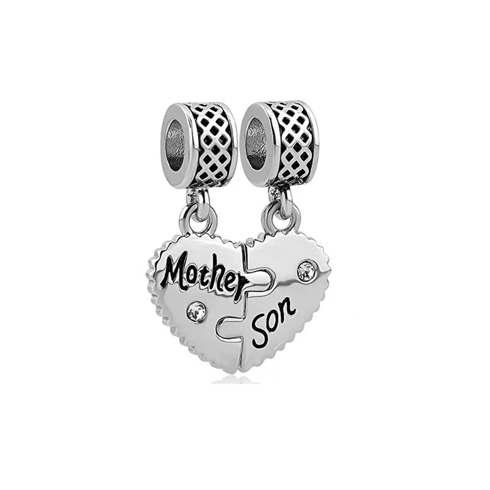 KunBead Jewelry Mother and Son Mothers Day Dangle Bead Charms Mom Gifts from Daughter Son Compatible with Pandora Bracelets