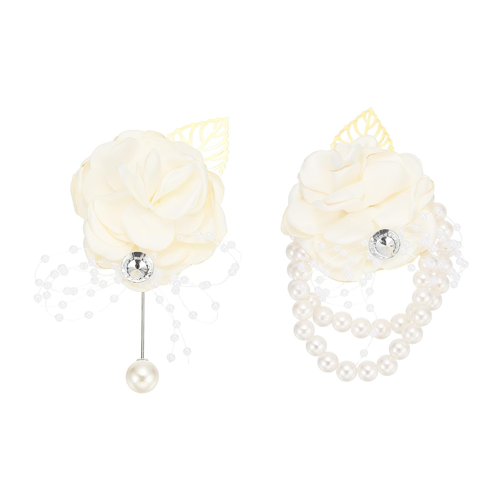 PATIKIL Rose Bridesmaid Wrist Flower Corsage, Artificial Rose Flower Wrist Corsage Boutonnieres Bride Wrist Corsage for Wedding Party Ceremony, Cream