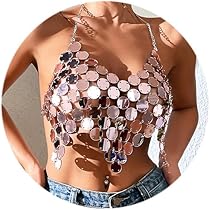 Amazon.com: Aksod Sequins Body Chain Bra Top Rose Gold Crop