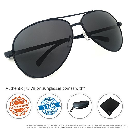 J+S Premium Ultra Sleek, Military Style, Sports Aviator Sunglasses, Polarized, 100% UV protection (Large Frame - Matte Black Frame/Black Lens)