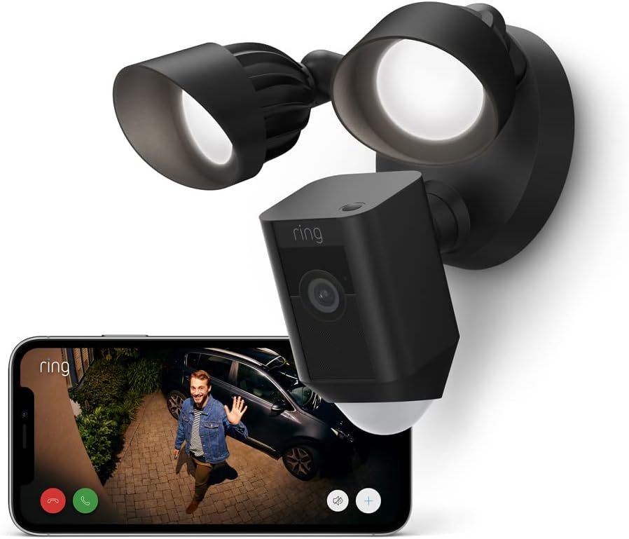 Ring Floodlight Cam Wired Plus Outdoor Security Camera 1080p HD LED Siren Wifi