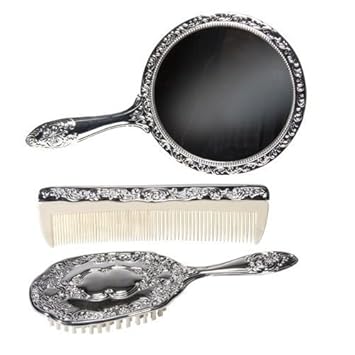 Amazon Com 3 Pc Silver Chrome Girls Vanity Set Comb Brush Mirror