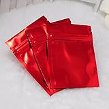 100 Glossy Red Two-Sided Aluminum Mylar Zip-Lock Flat Style Bags Outer Size 7.5x10cm (3x4