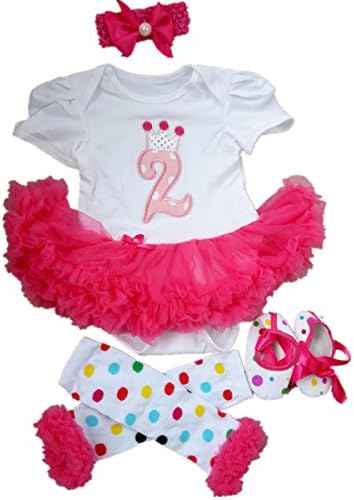 AISHIONY 4PCS Baby 2nd Birthday Tutu Onesie Outfit Girl Princess Party Dress