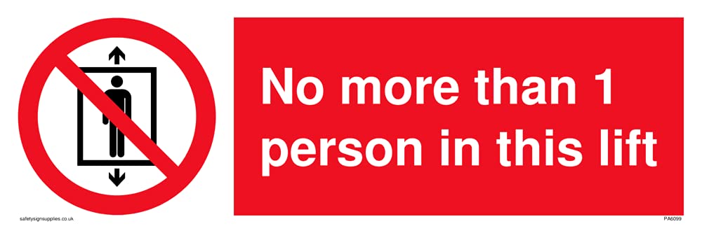 Pack of five - No more than 1 person in this lift Sign - 300x100mm - L31