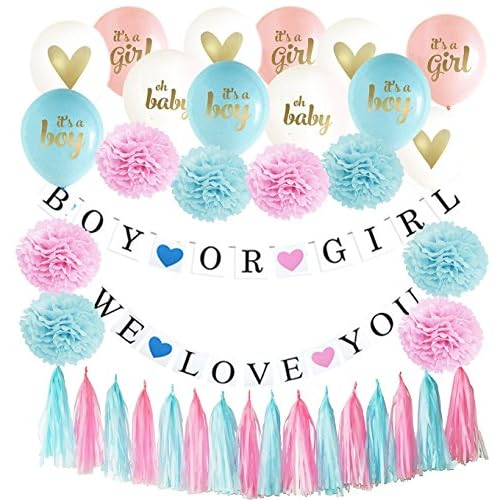Hot Sale Gender Reveal Party Supplies Pink Blue Ballons Tissue Pom