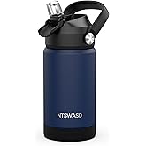 Ntswasd Kids Insulated Water Bottle with Straw,12 oz Kids Cups with Stainless Steel Leak Proof for School Daycare Boys Girls(Blue)