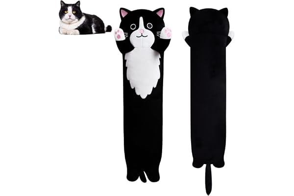 Long Cat Plush Long Body Pillow, 40.5" Cute Long Cat Stuffed Animals Soft Huge Kitten Hugging Pillow, Black Kitten Toys for K