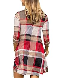 Faddare vestido casual de manga larga a rayas   cuadros