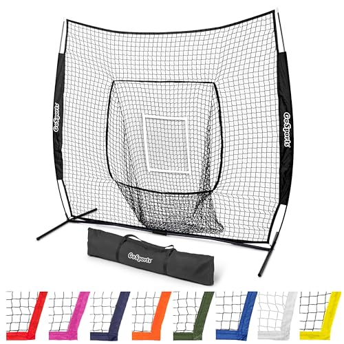 GoSports 7 x 7 ft Baseball & Softball Nets - Available in Team Colors - Batting & Pitching Net with Strike Zone