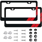 2Pcs Red Strips License Plate Frames for Dodge Challenger Charger, 12.2x6.4inch Universal Fit License Tag Plate for Dodge Vehicles with Screws and Caps (RedStripes)