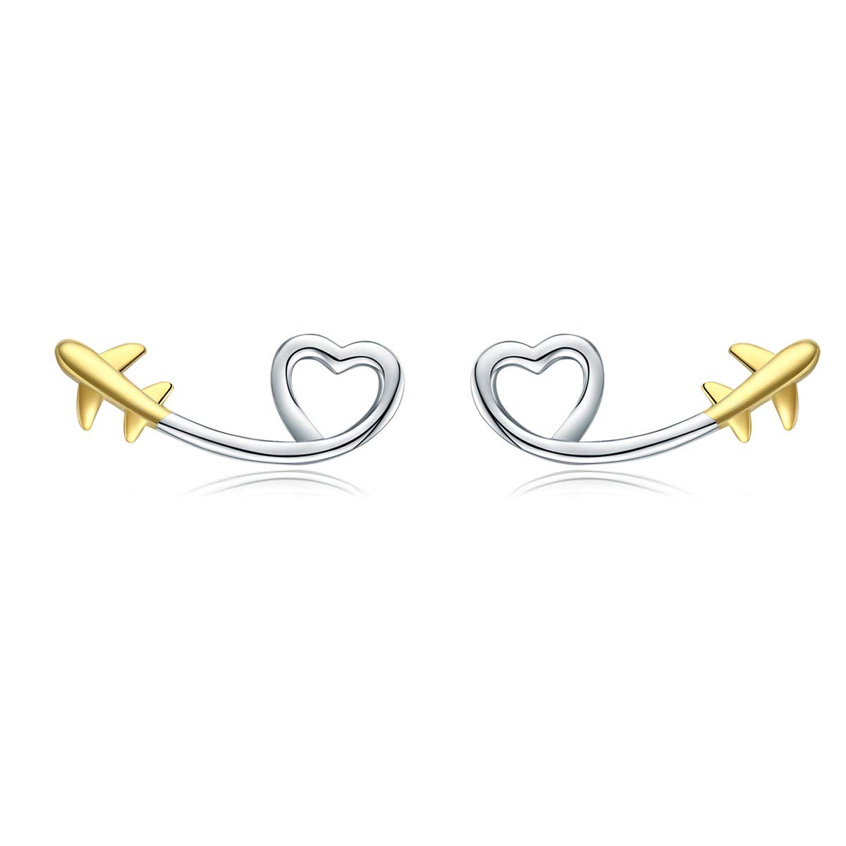 NEWL Plane Stud Earrings Sterling Silver 925 Heart-shape Long Ear Studs Jewelry Girl Gifts Korean Earrings