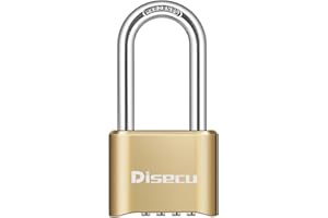 Disecu 4 Digit Heavy Duty Combination Lock 2.5 Inch Long Shackle Outdoor Waterproof Padlock for School Gym Locker, Gate, Hasp Storage, Toolbox, Fence, Case, Bike (Brass)