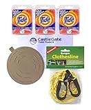 Premium Travel Laundry Kit: Tide Liquid Sink Packets, Drain Stopper and Coghlan’s Travel Size Bungee Clothesline
