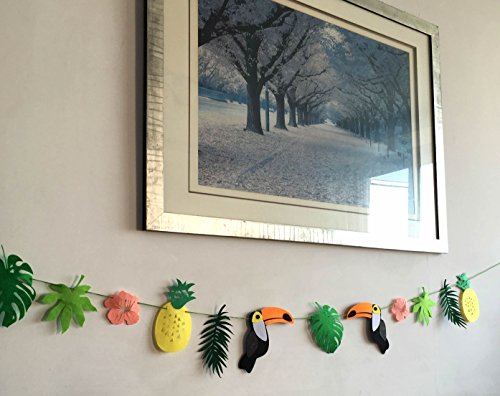 Alemon ALOHA Toucan Bird Tropical Leaves Banner Pennant, Pineapple Party Decorations