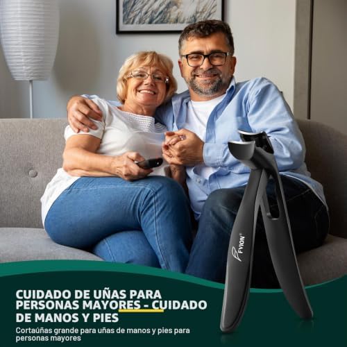 Cortaúñas de cabeza en ángulo para uñas gruesas - cortauñas con recogedor, ergonómico alicates uñas pies de acero inoxidable, cortauñas pies para hombre y mujer grande (negro)