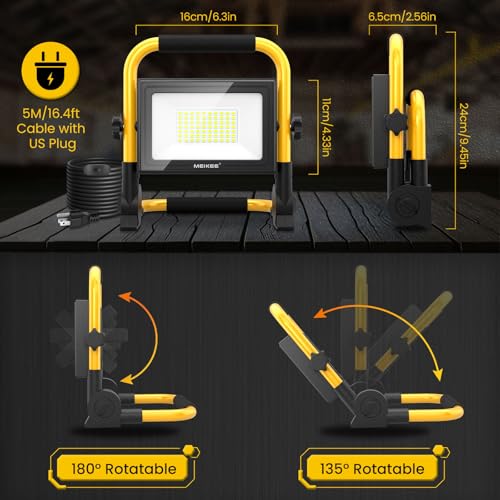MEIKEE 60W LED Work Light, 5200LM High Bright Flood Lights, 5000K Natural White Light IP66 Waterproof Outdoor Portable Job Site Work Light with Stand for Workshop, Construction Site, Garage