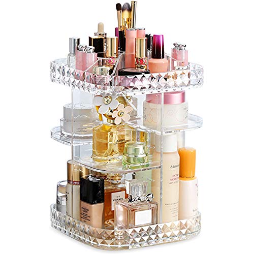 360 Degree Rotating Makeup Organizer, DIY Adjustable Skincare Storage, Large Capacity Cosmetic Carousel Holder for Vanity, Bathroom, Countertop Fits Makeup Brushes, Perfume, Lipstick