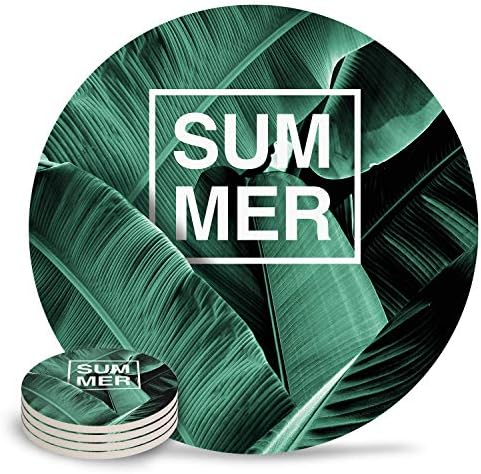 Coasters for Drinks 4-Piece Absorbent Stone Ceramic Coasters NO Holder Banana Leaf Summer Theme Coaster with Cork Backing, Prevent Furniture from Dirty and Scratched