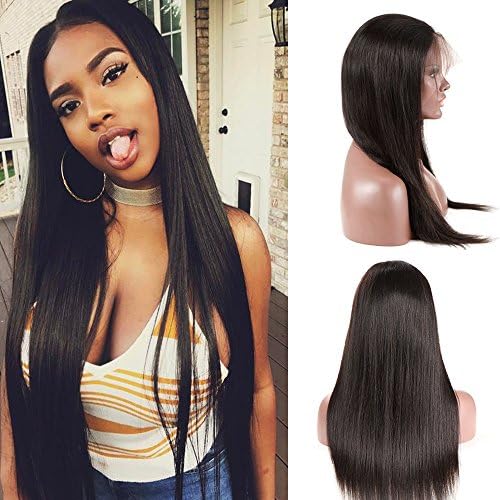 BQ HAIR 360 Lace Frontal Wig Pre Plucked-130% Density Straight Lace Front Wig- Brazilian Virgin Remy Human Hair-Natural Color (16 inch 360 wig)