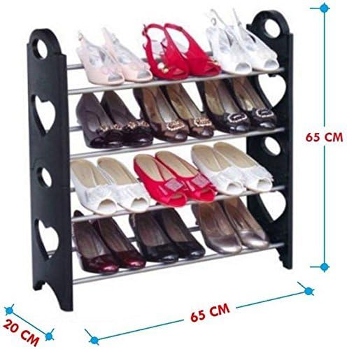 VSK Foldable Shoe Rack with 4 Shelves Black Color