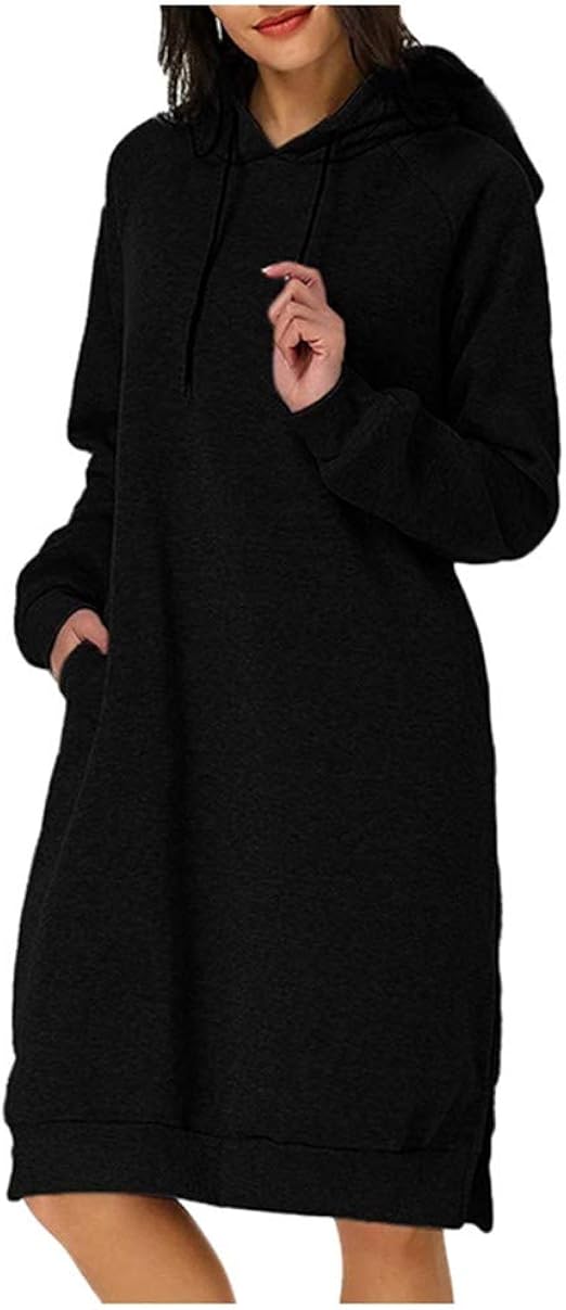 Damen Langarmkleid A-Linie – Lässiges Baumwollkleid Mit Seitentaschen, Tunnelzug-Saum, Oversize-Schnitt