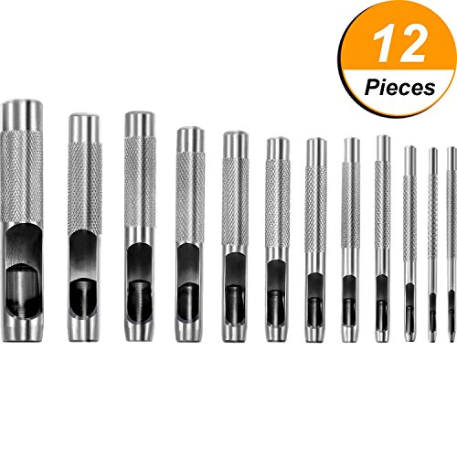 Hestya 12 Pieces Round Steel Hollow Punch Set Leather Craft Hollow Hole Punch for Leather, Watch Band, Canvas, Eyelet - Thumbnail 6