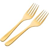 Bisda Buffet Serving Forks, Stainless Steel 10 Inch Gold Plated Server Meat Fork Set of 2, Large Salad Serverware Utensils, Dishwasher Safe