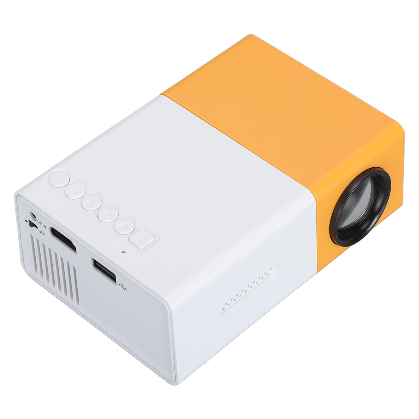 Mini Projector, Yellow and White Mini Projector 1080P Full HD Projector LED Mini Video Projector for Family Gatherings, Camping,Compatible with HDMI, USB, Audio, TF Card