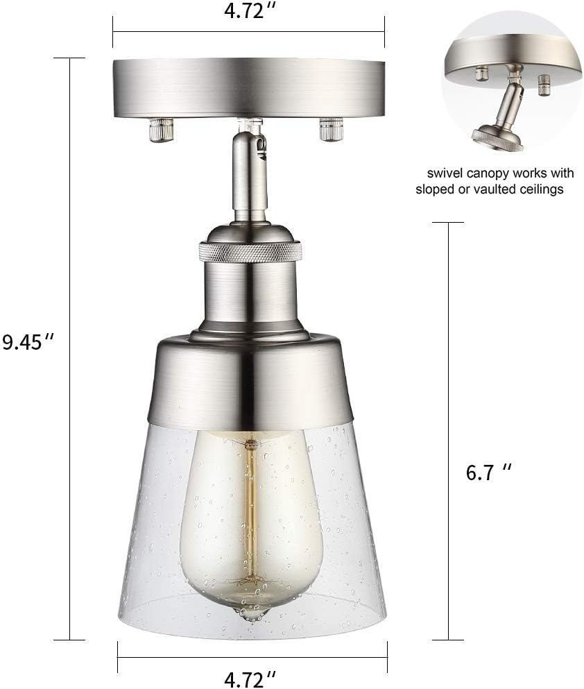 Brushed Nickel Modern Glass Flush Mount Light Fixture Mini Clear Seeded Glass Shade Semi Flush Mount Ceiling Light For Hallway Living Room Bedroom Kitchen Entryway Close To Ceiling Lights Tools Home Improvement Ayalonlaw Co Il
