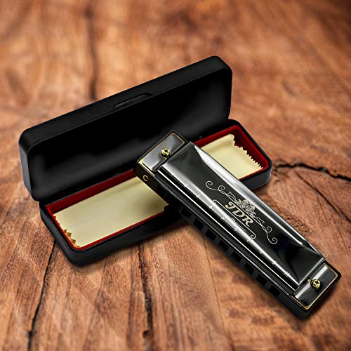 JDR Harmonica, Key of C 10 Holes 20 Tones Blues Harmonica Perfect Gift for Beginners, Professional, Students, Kid