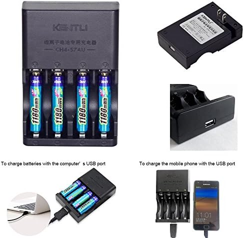 KENTLI 4pcs 1.5V AAA 1180mWh Rechargeable Li-ion Li-polymer Lithium battery + 4 slots AA AAA lithium Smart Charger(with 4PCS 1180mha AAA batteries)