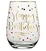 Slant Collection 20oz Stemless Wine Glass Happy Birthday, Multicolor