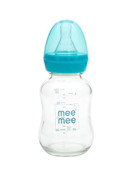 Mee Mee Premium Glass Feeding Bottle (120 ml, Blue)