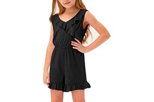 BesserBay Girls Summer Sleeveless Romper Ruffle Trim Casual Jumpsuit 4-14 Years
