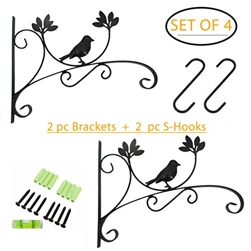 2 Pcs Hanging Plants Bracket Hook Premium Sturdy Iron Hanger with Heavy Duty 6" S-Hook Vintage Style for Planter Bird Feeder Lantern Wind Chime Decoration Perfect Mother's Day Gift (Bird) by OVOV