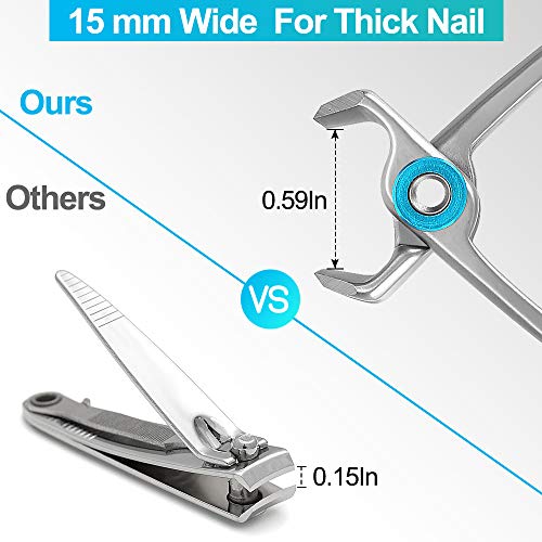 Nail Clippers for Thick Nails -Stainless Steel Heavy Duty, Wide Mouth Professional Fingernail and Toenail Clippers Set for Men, Women & Seniors,Sliver