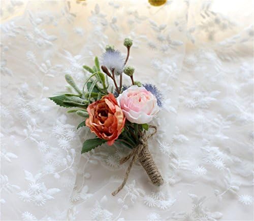 Fouriding Boutonniere Bridegroom Groom Men's Boutonniere Groomsmen Best Man Boutineer with Pin Brooch Corsage for Wedding Homecoming Prom Party Suit Decoration Orange Pack of 1