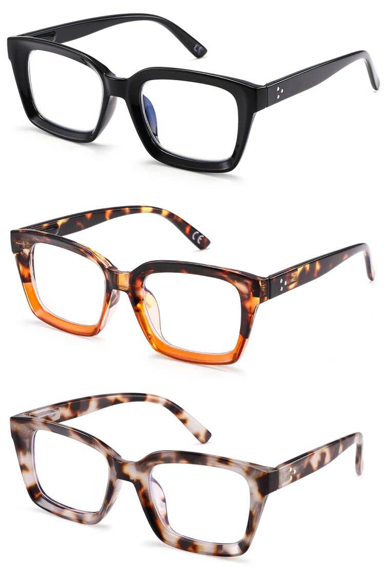 ZUVGEES 3-Pack Oversized Reading Glasses for Women (Black+Grey Leopard+Leopard,2.00) — image 1