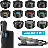 Phone Camera Lens,11 in 1 Cell Phone Lens Kit for iPhone and Android, 0.36X Wide Angle Lens+198°Fisheye Lens+20X Macro Lens+Zoom Telephoto Lens+CPL+Kaleidoscope Lens+Starburst Lens+4 Color Filter Lens